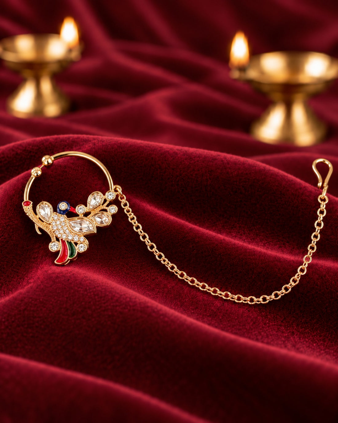 Royal Peacock Kundan Nath with Chain