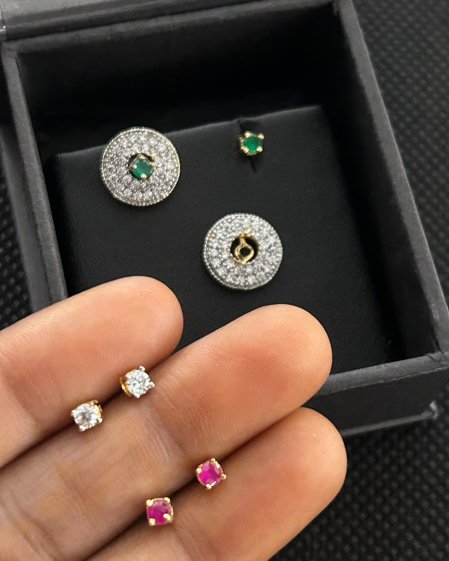Trivana 3-in-1 Changeable Halo Stud Earrings