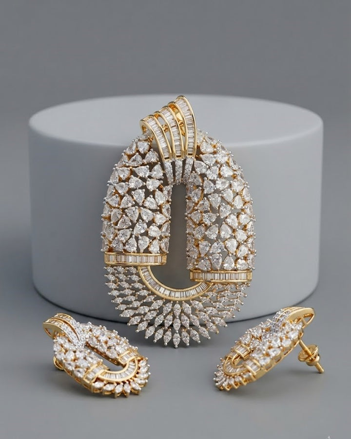 Zarvisha Diamond Pendant Set with Screw Back Earrings