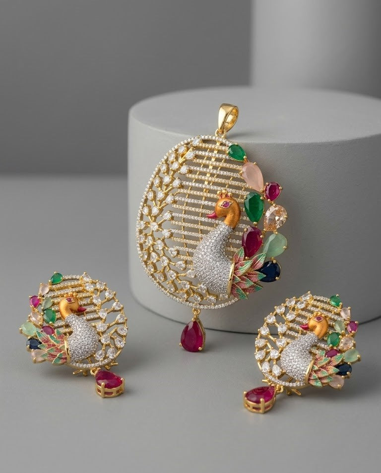 Morangi Emerald Peacock Pendant Set