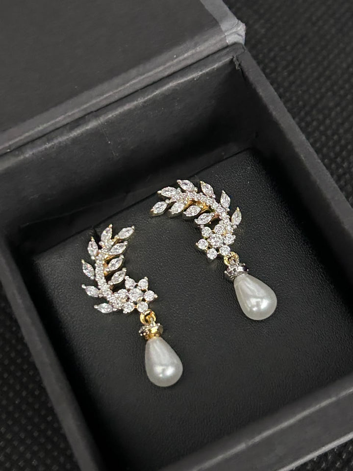 Elvina Leaf Pearl Drop Earrings