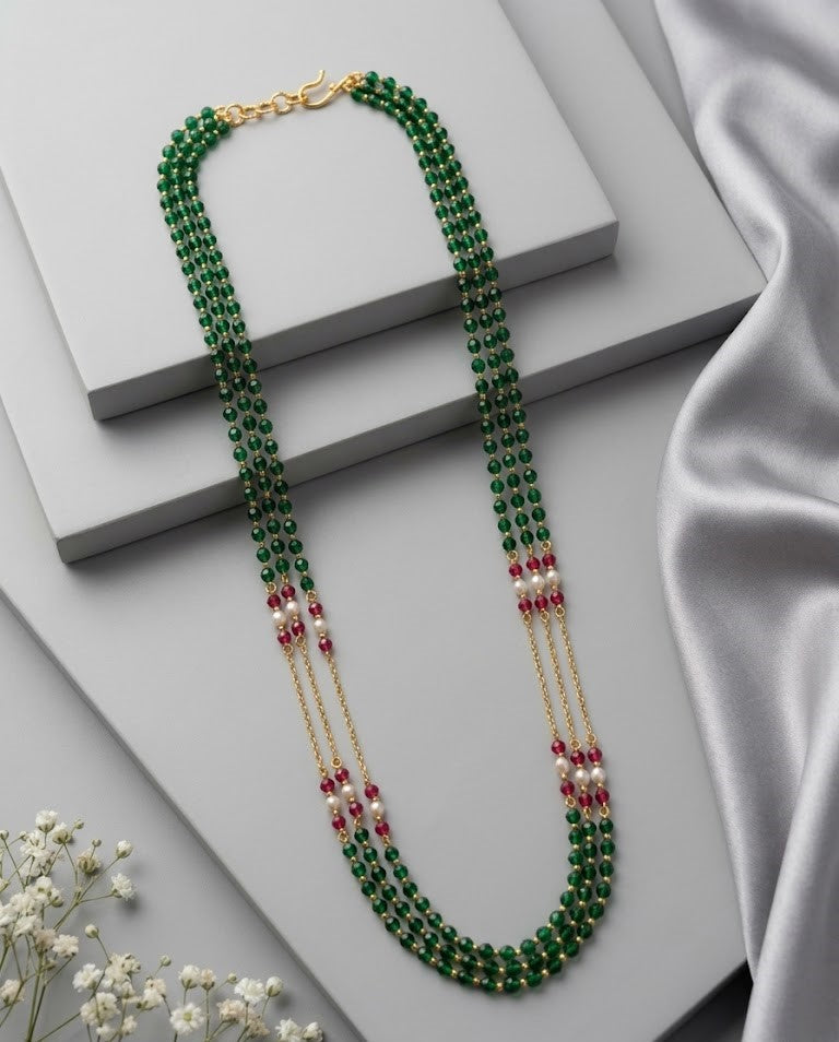 Zareen Emerald Beaded Heritage Mala Necklace