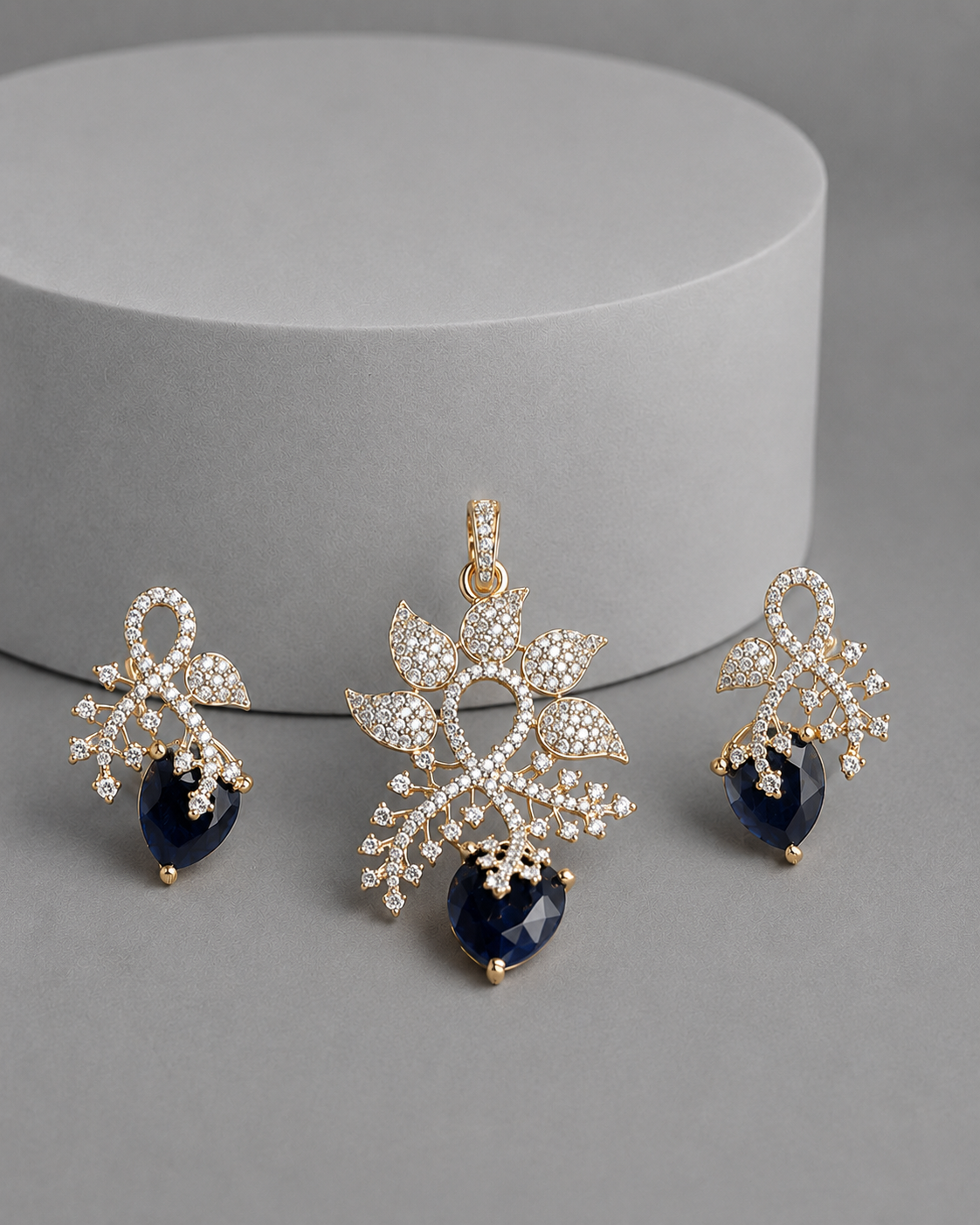 Royal Bloom Pendant Set with Earrings | Gold Plated CZ Jewelry