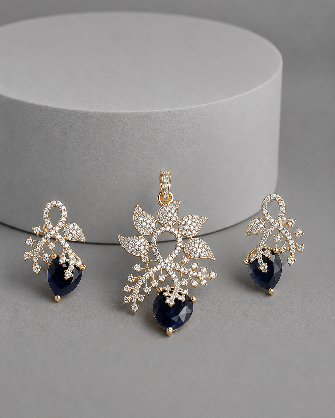 Royal Bloom Pendant Set with Earrings | Gold Plated CZ Jewelry