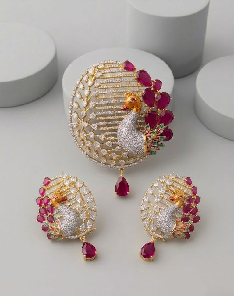 Morangi Emerald Peacock Pendant Set