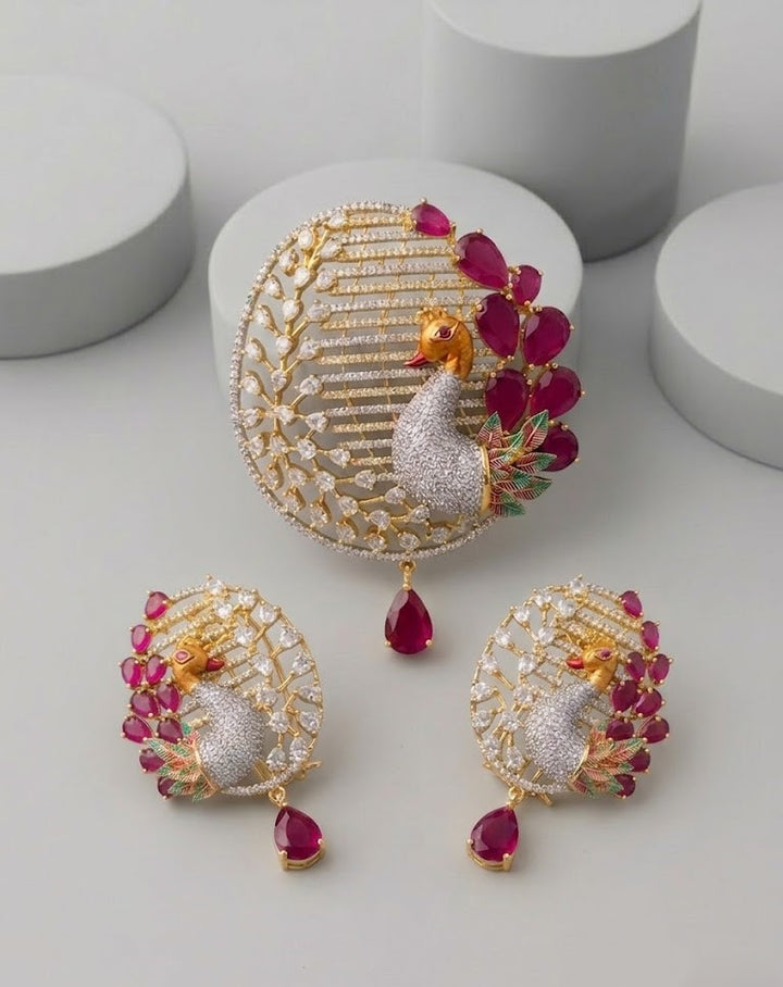 Morangi Emerald Peacock Pendant Set