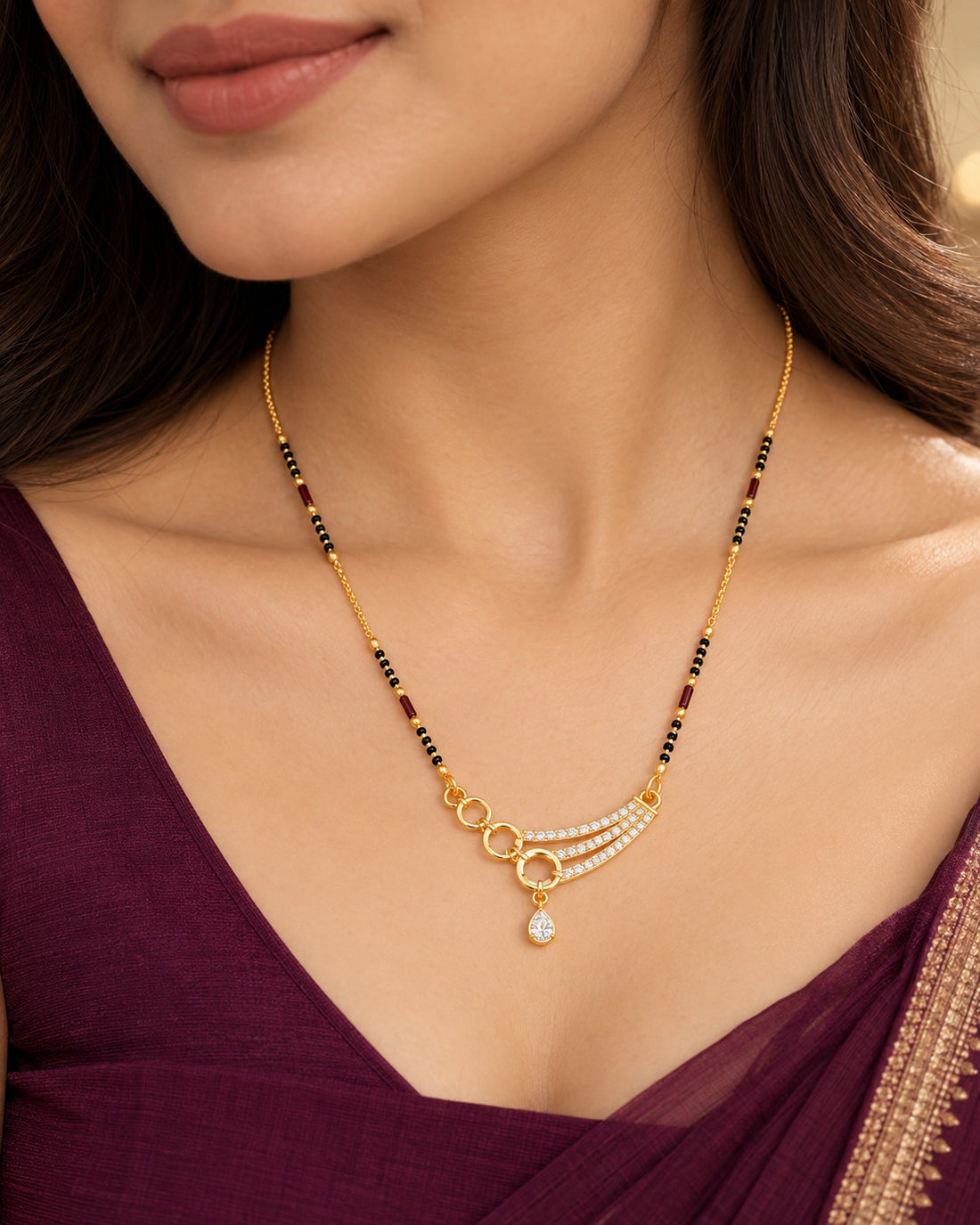 Aarini Black Bead Diamond-Look Mangalsutra