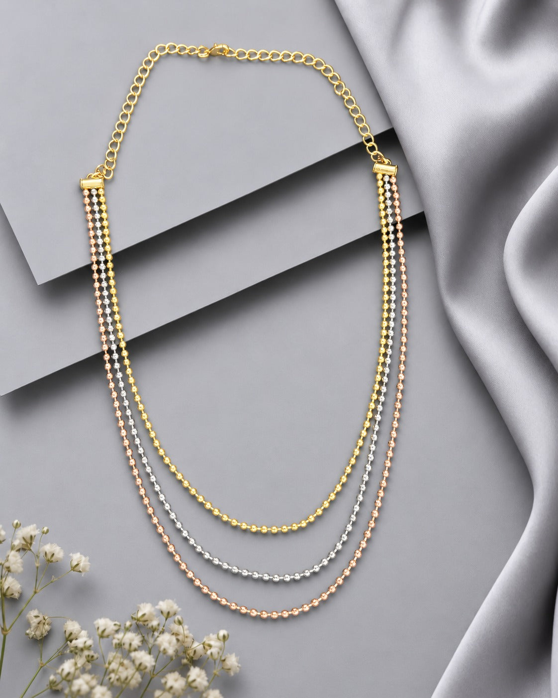 Trinelle Tri-Tone Layered Bead Necklace