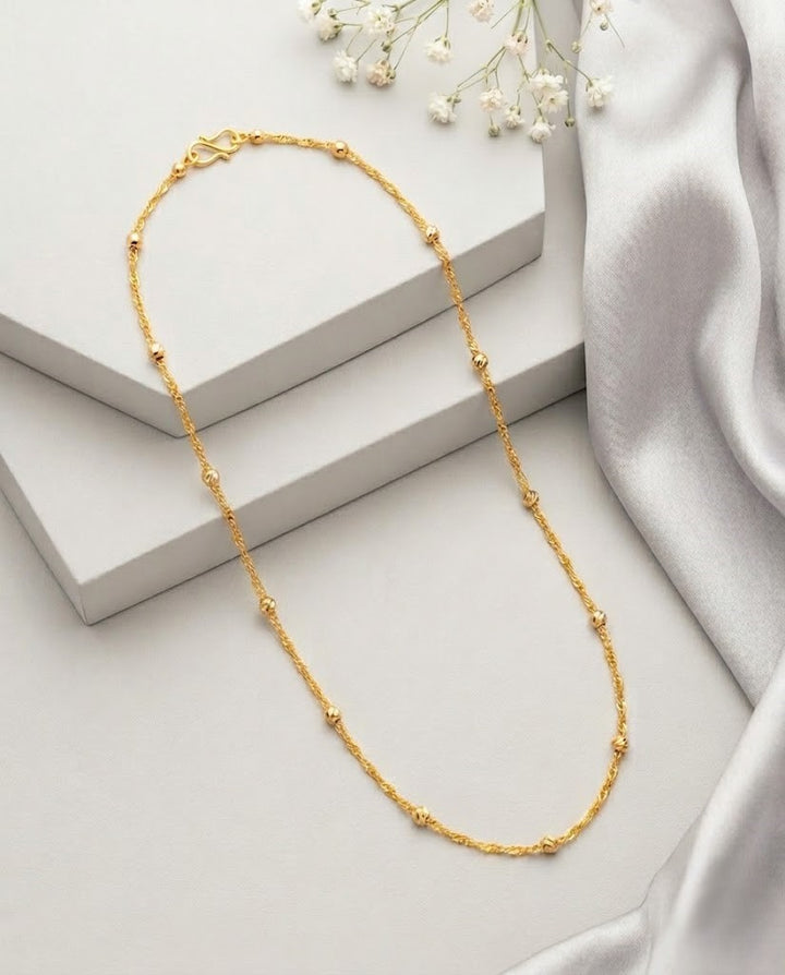 Gold Finish Beaded Chain for Women | Waterproof Daily Wear Chain