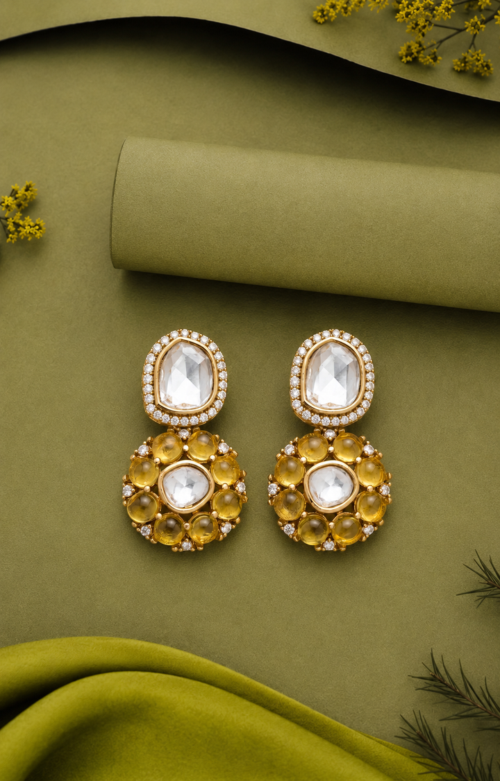Polki & Cat Eye Stone Drop Earrings