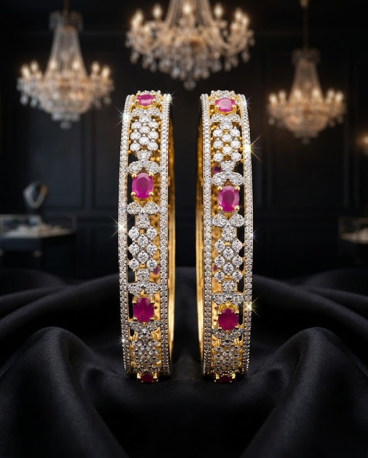 Ruby Diamond Gold-Finish Bangles for Women (Pair)