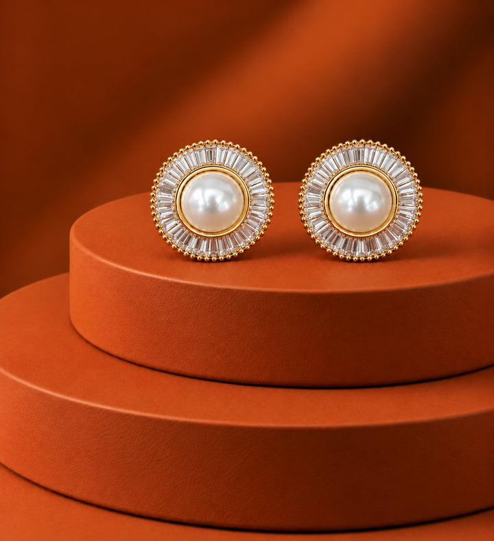 Solid Pearl Halo Stud Earrings