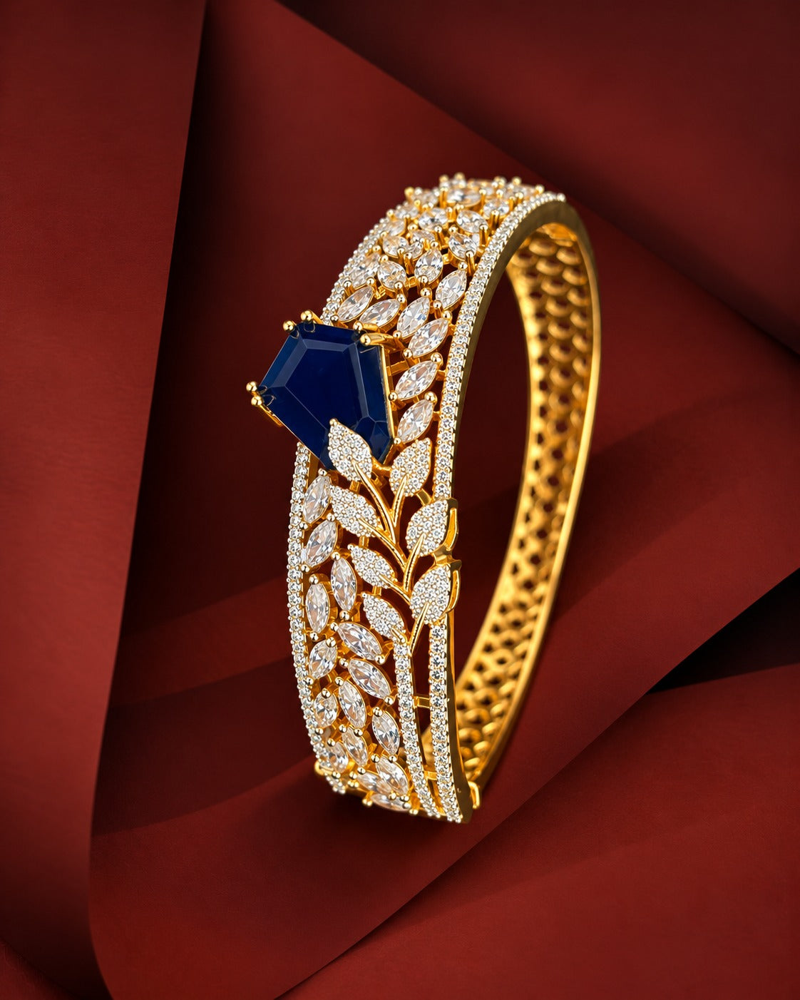 Seraphina Oval Openable Statement Bracelet – Blue, Green & Ruby | Fits 2.4 & 2.6