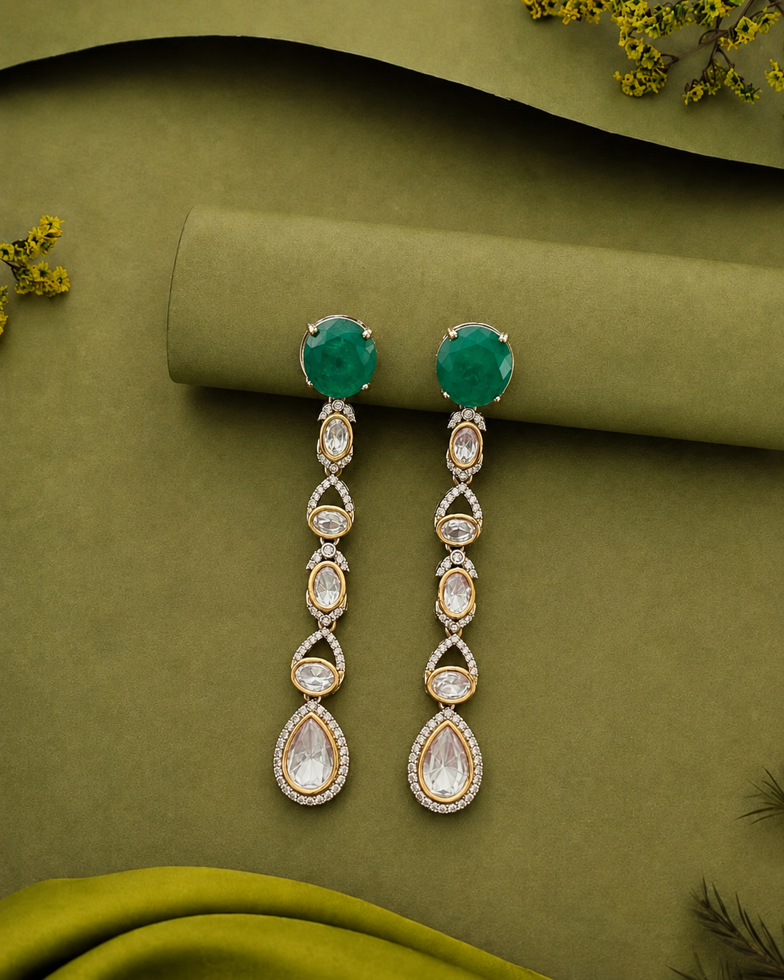 Teardrop Cascade Earrings – Ruby Red & Emerald Green Variant
