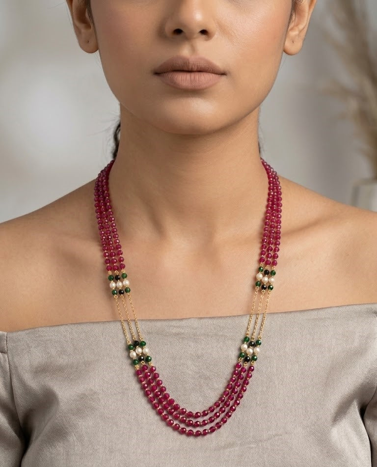 Gulnaar Heritage Ruby Beaded Mala Necklace