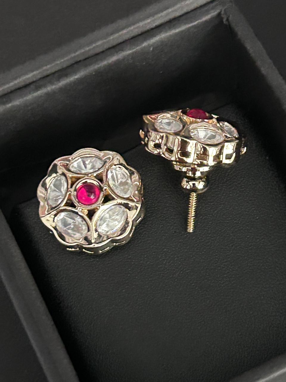Saanvi Kundan Moissanite Floral Stud Earrings