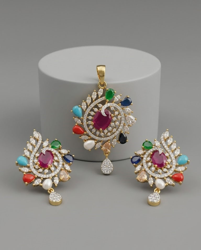 Navrangi Mayura Pendant Set