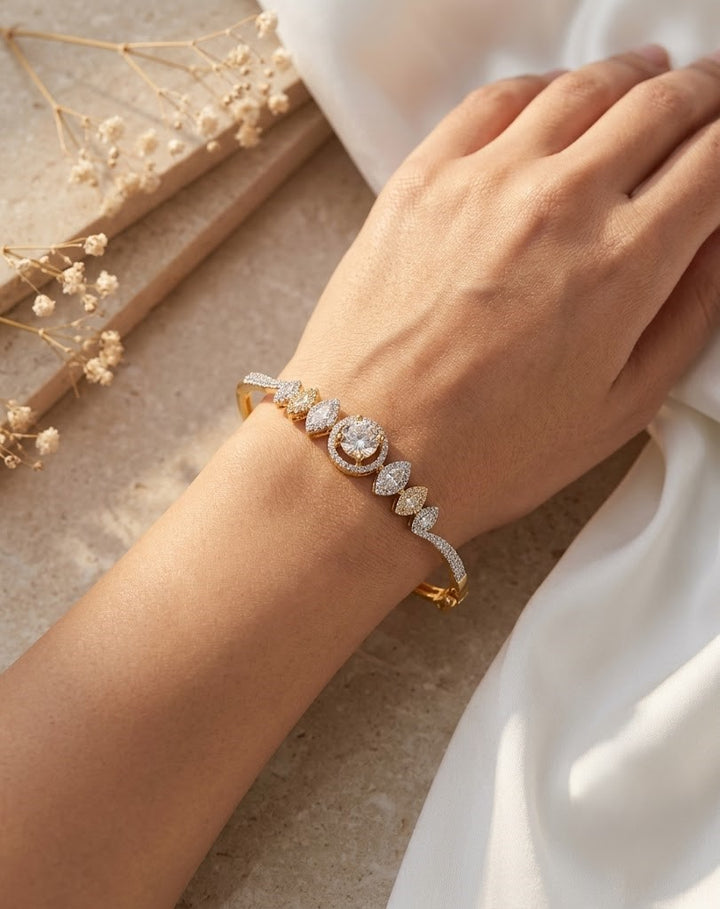 Luxury Openable Diamond Bracelet for Women | Gold & Silver Polish American Diamond Kada | Size 2.4 & 2.6