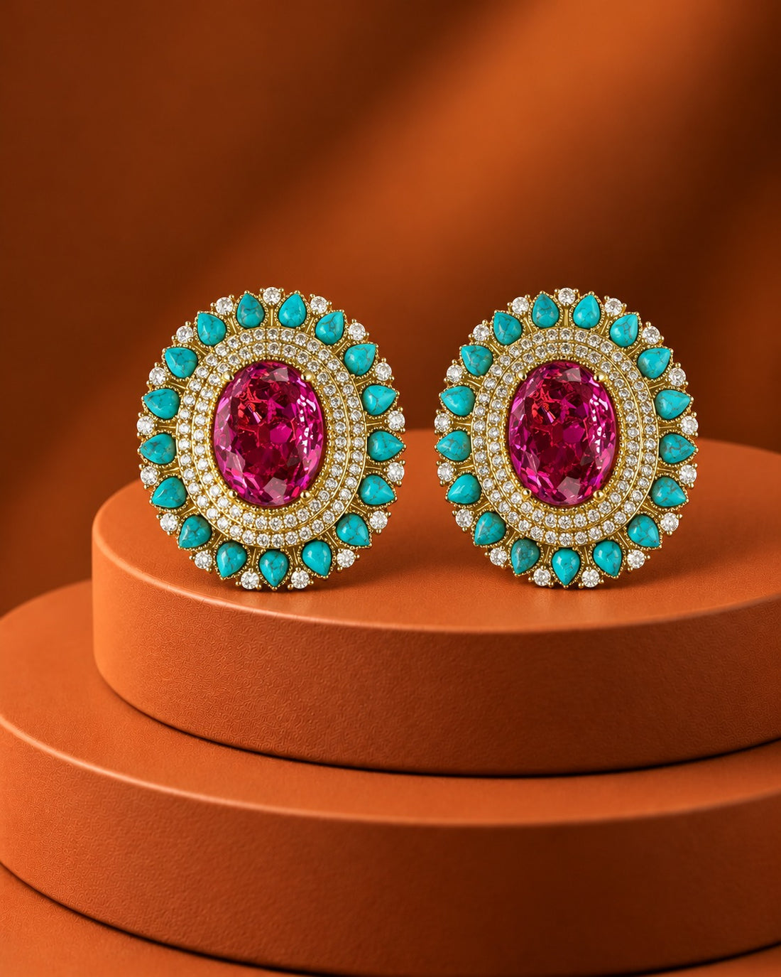 4CM Solid Oval Multicolor Statement Stud Earrings