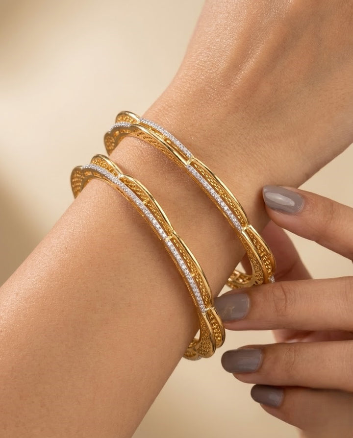 Elegant Gold Plated American Diamond Bangle Set - Pack of 2