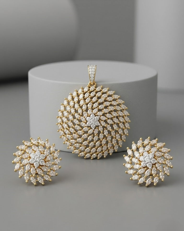 Chandrika Vortex Pendant Set – Gold Tone AD Jewellery for Women