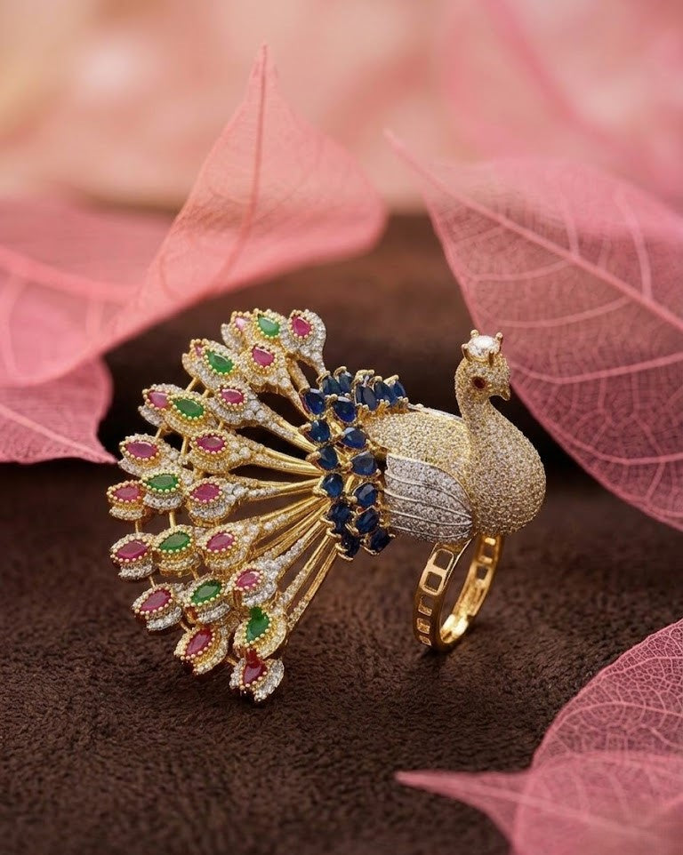Mayurika Mor Designer Peacock Adjustable Ring