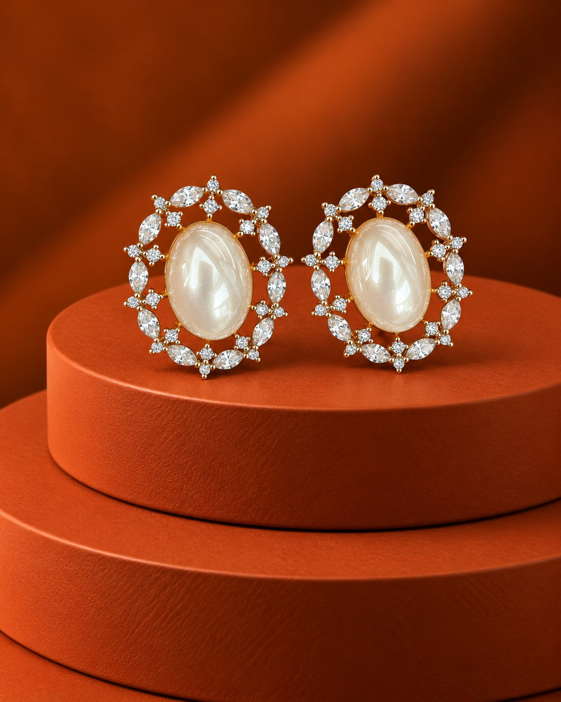 Lumelle Pearl-Centre Floral Halo Stud Earrings