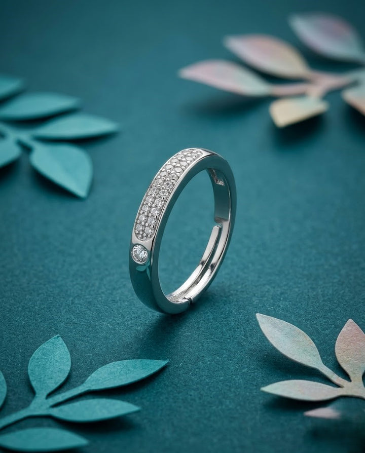 Zariya Shine AD Band Ring for Women Gold Tone Adjustable Ring