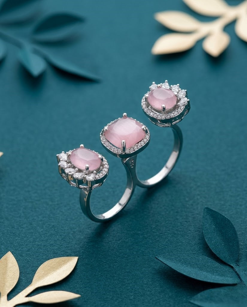 Meher Luxe Stone Adjustable Ring Trio – Elegant Crystal Statement Rings