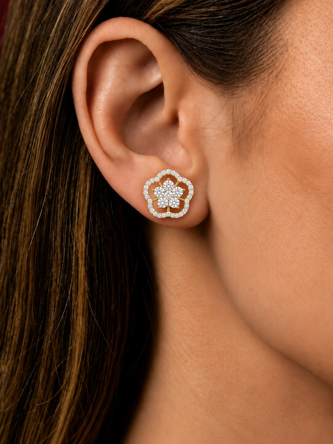 Roselle Floral Diamond-Look Stud Earrings – Gold & Silver