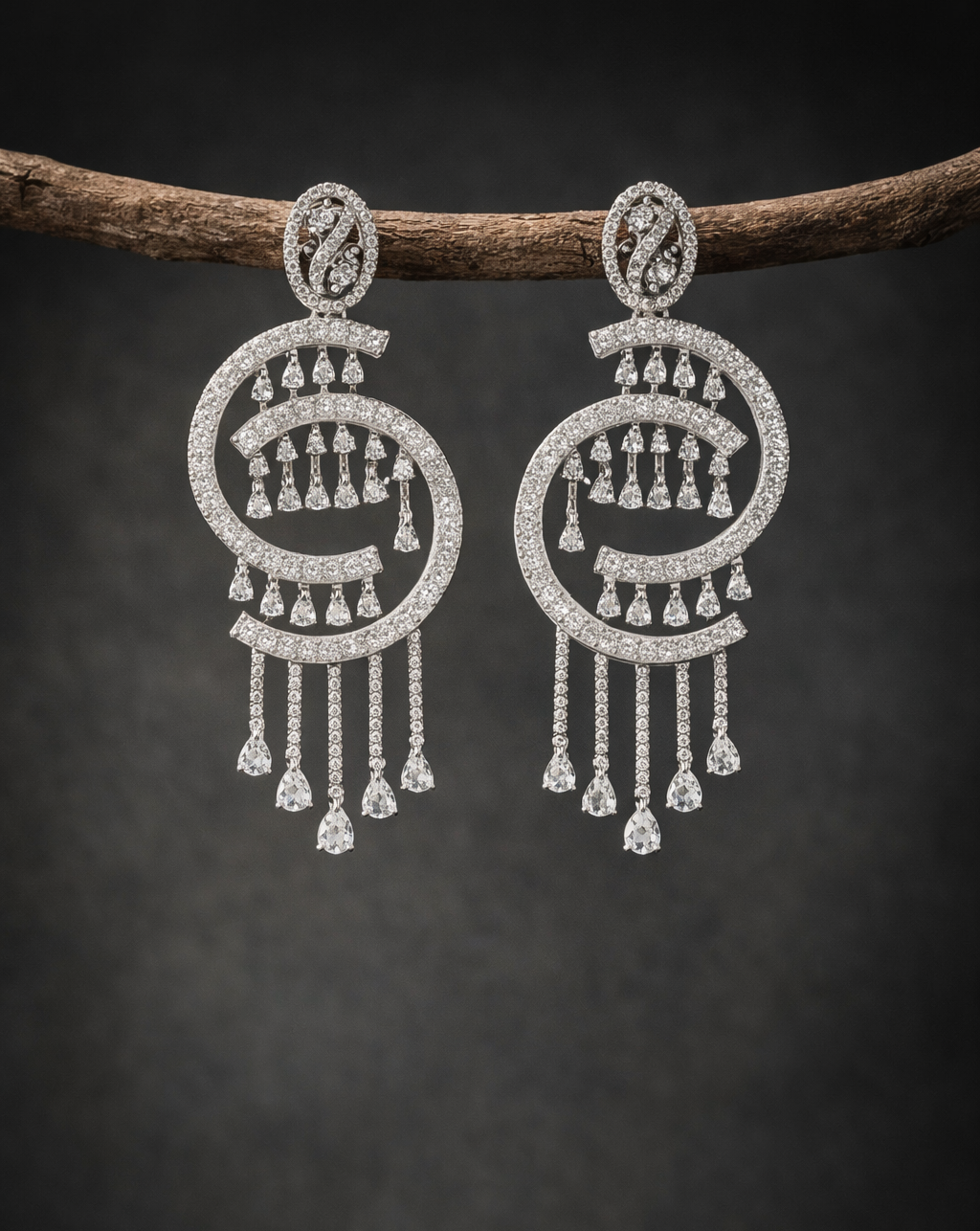 Chandbali Diamond Earrings –  Diamond Stones in Silver Polish