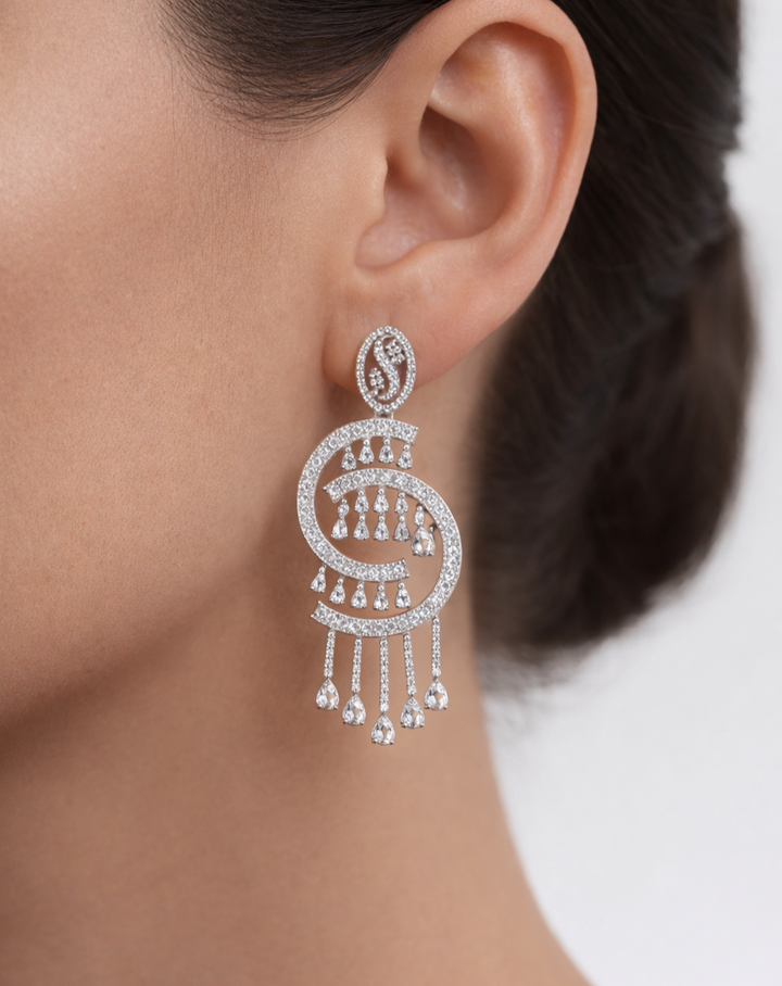 Chandbali Diamond Earrings –  Diamond Stones in Silver Polish