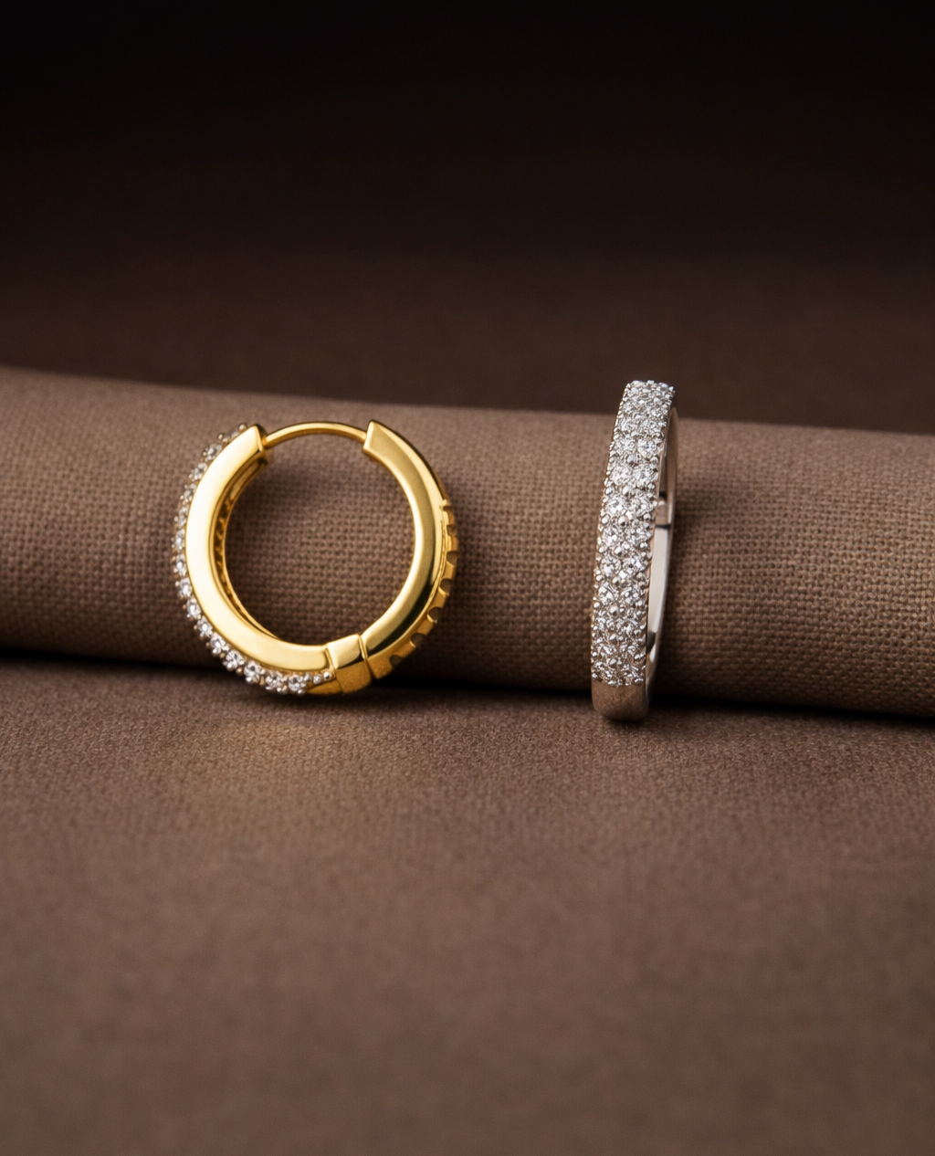 Premium Gold Plated Diamond Hoop Earrings (1 Carat Look)