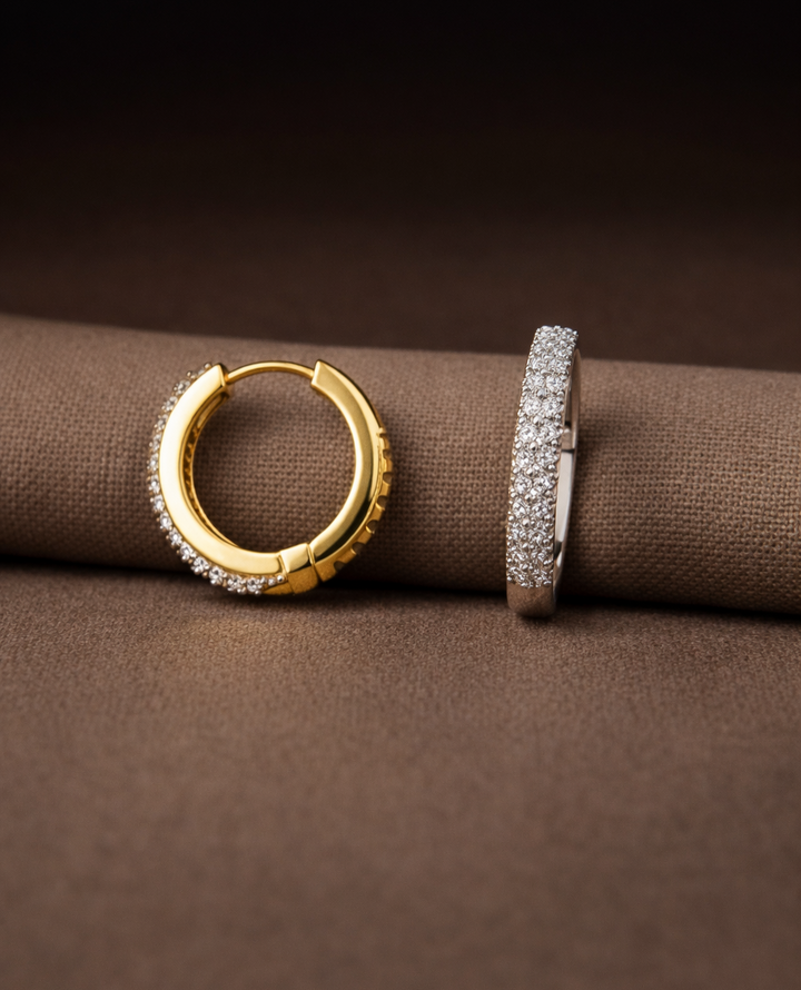 Premium Gold Plated Diamond Hoop Earrings (1 Carat Look)