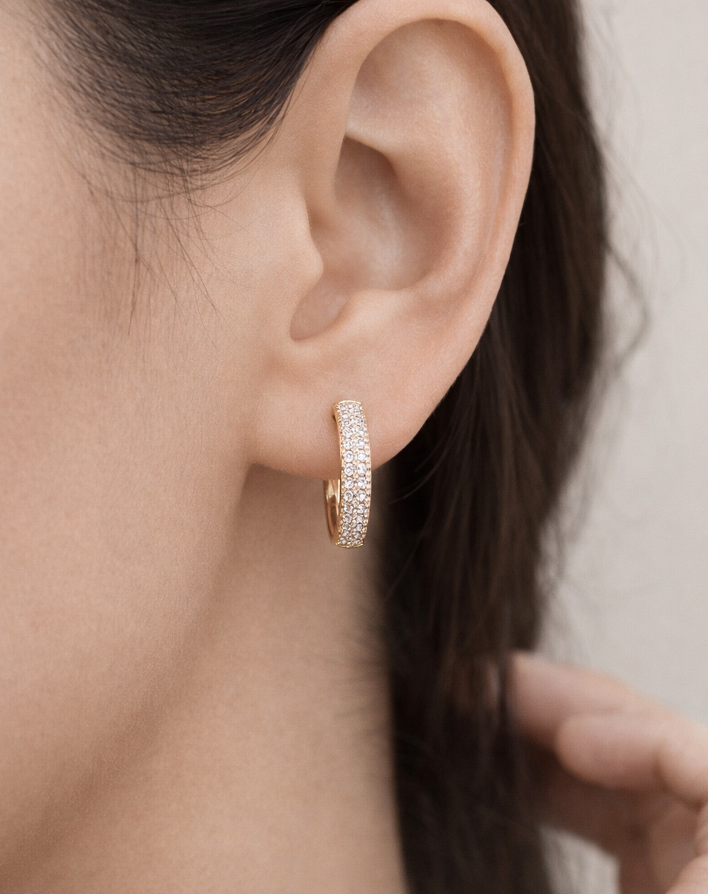 Premium Gold Plated Diamond Hoop Earrings (1 Carat Look)
