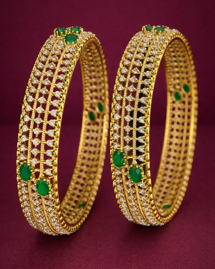 Gold AD Stone Bangles Set with Red & Green Variants | 2.4, 2.6, 2.8 Sizes
