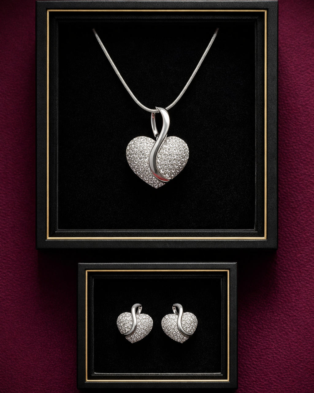Premium Sparkle Heart Twist Pendant Set in Gold Plated Finish