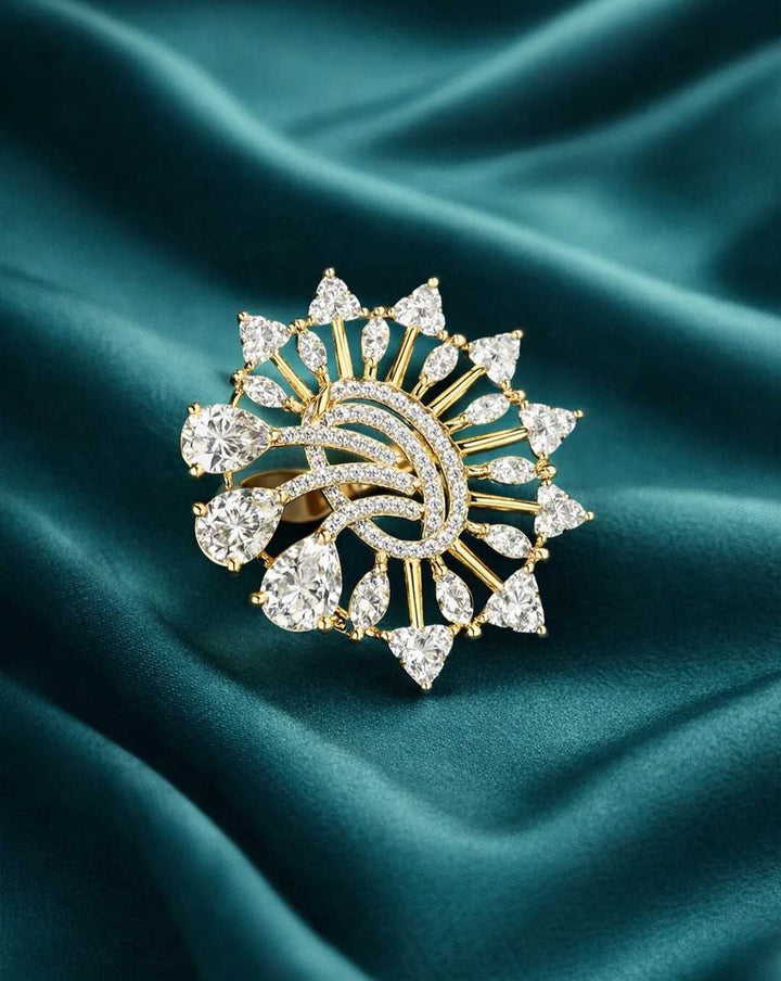 Sunburst Adjustable Statement Ring for Women – Gold Finish