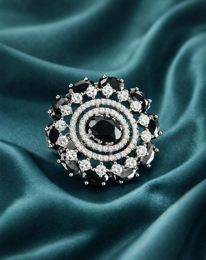 Adjustable Round Statement Ring for Women – Black, White & Pink