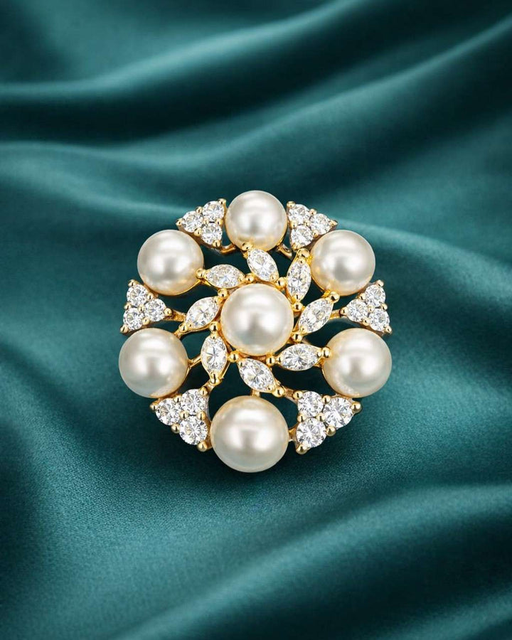 Adjustable Pearl Statement Ring for Women – Gold & Silver Finish