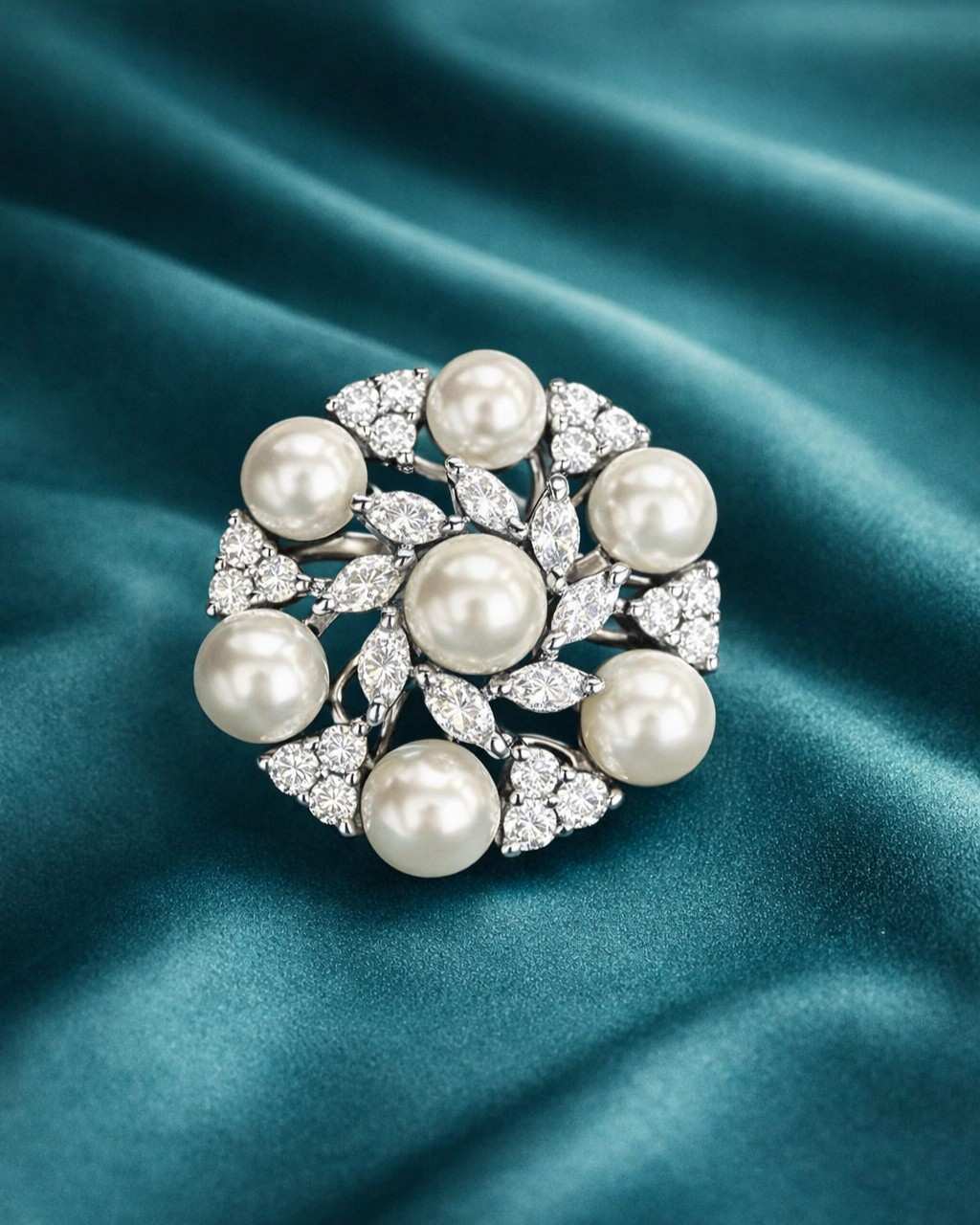 Adjustable Pearl Statement Ring for Women – Gold & Silver Finish