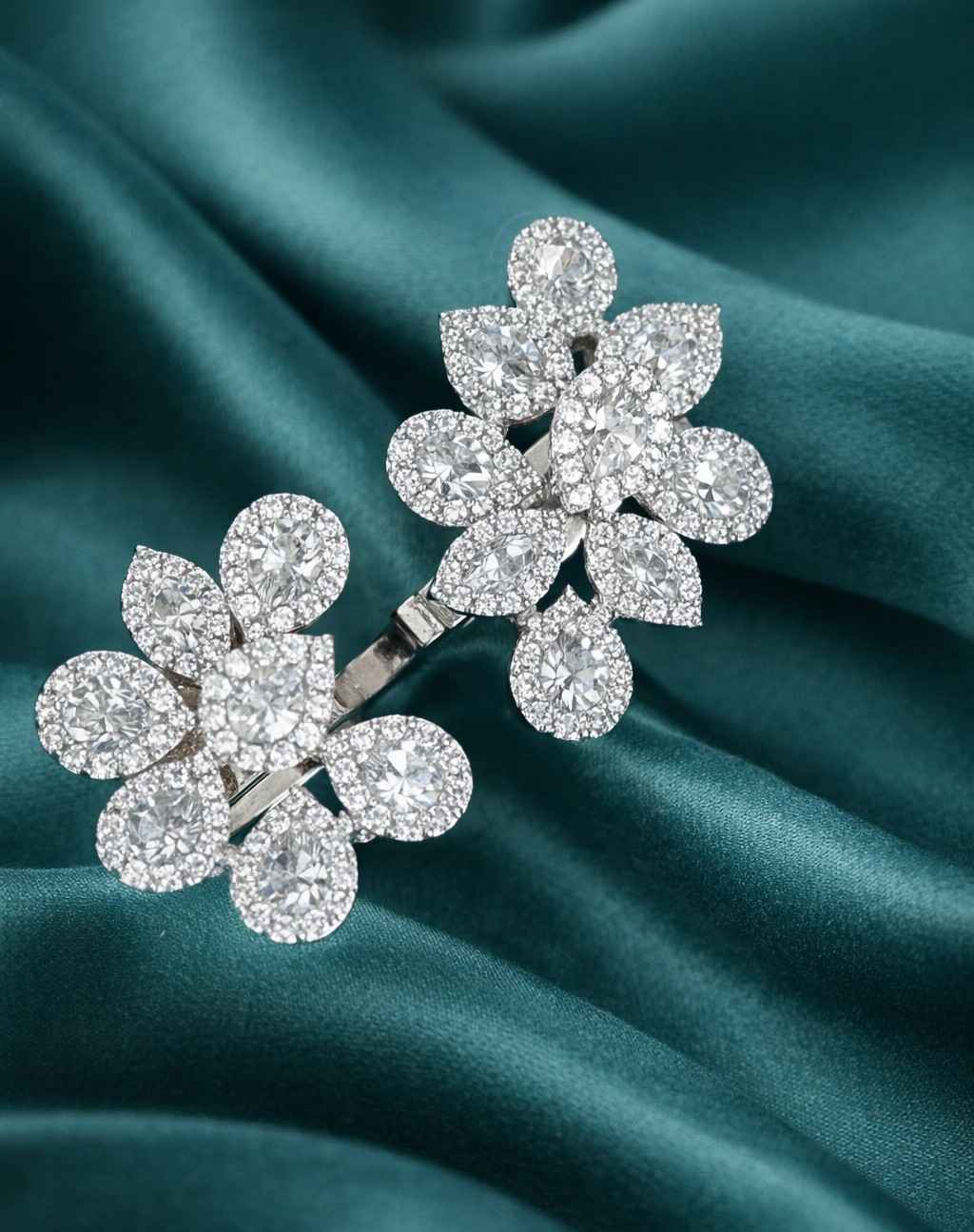 Floral Two Finger Adjustable Ring for Women – Gold & Silver Finish