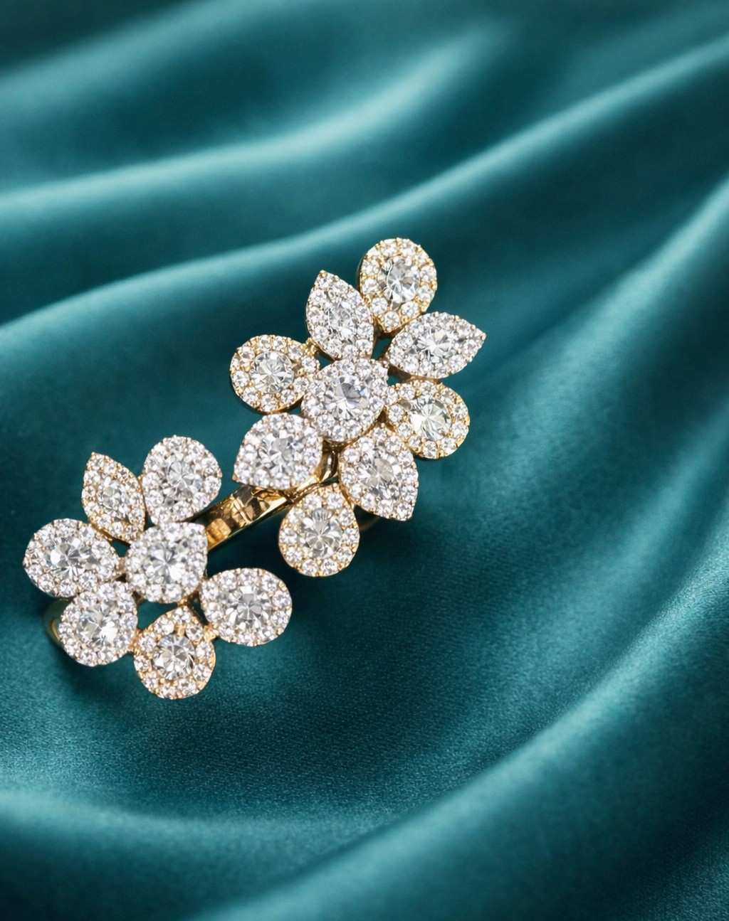 Floral Two Finger Adjustable Ring for Women – Gold & Silver Finish