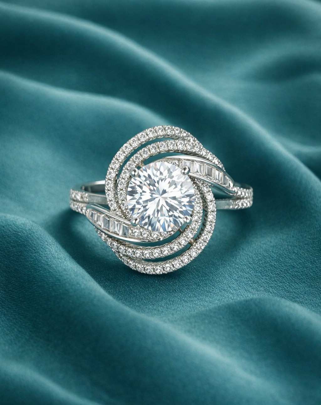 Luxury Swirl Halo Diamond Finish Adjustable Ring for Women