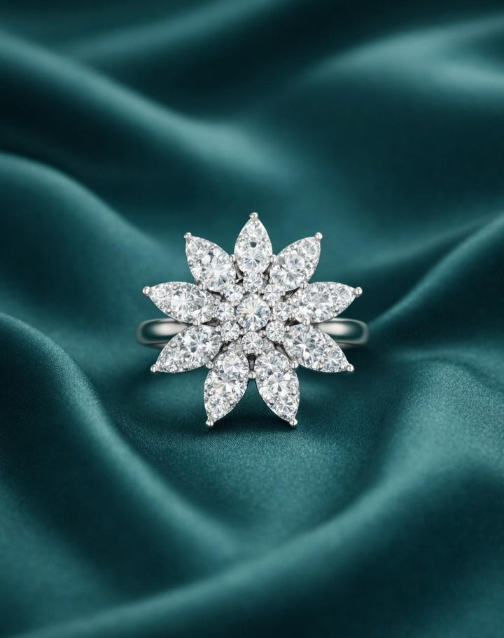 Floral Starburst Diamond Finish Adjustable Ring for Women