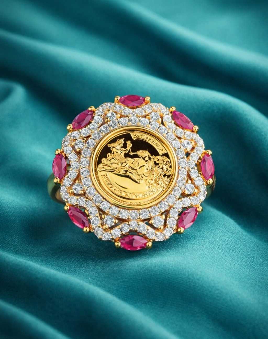 Royal Coin Halo Adjustable Diamond Finish Ring for Women