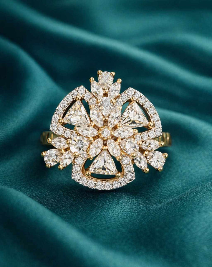 Luxury Floral Cluster Diamond Finish Adjustable Ring for Women
