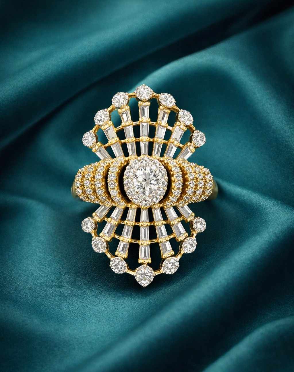 Royal Baguette Halo Diamond Finish Adjustable Ring for Women