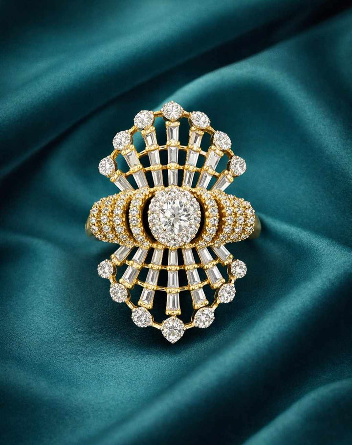 Royal Baguette Halo Diamond Finish Adjustable Ring for Women