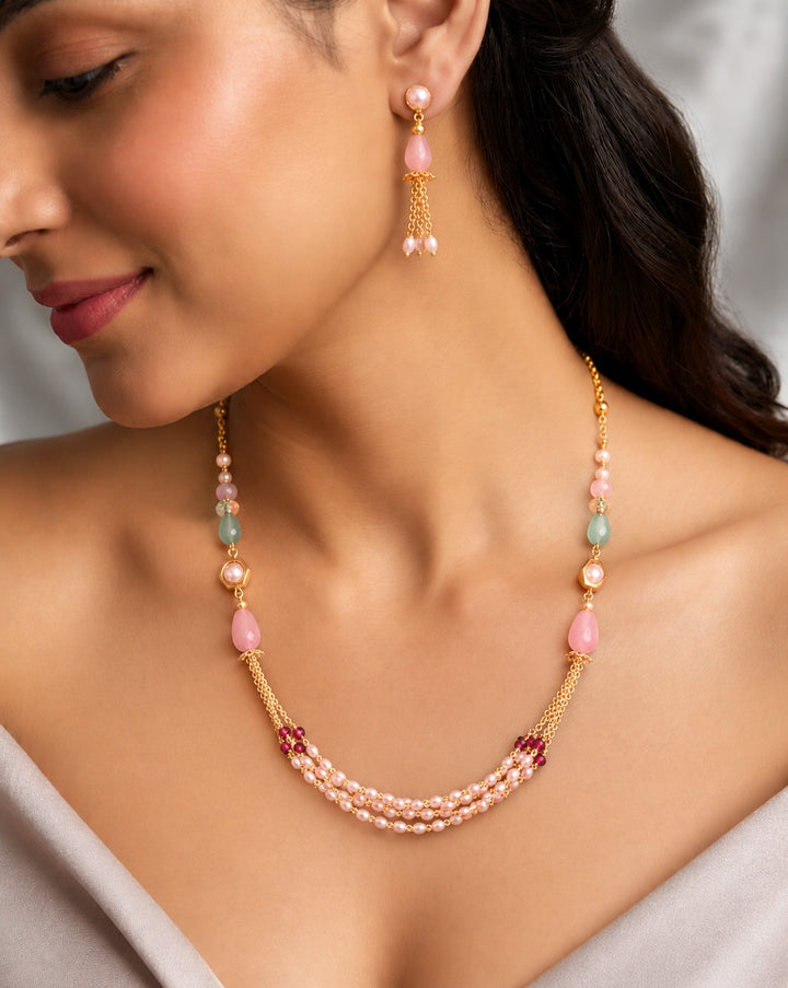 Rosé Pearl Cascade Designer Mala Set